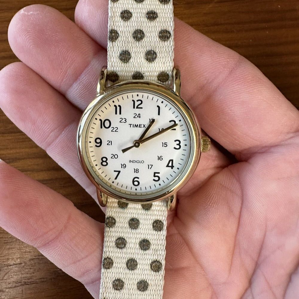 Women Timex Watch Weekender Tw2p65400 Cream Black Zulu Band Gold Case Easy Read